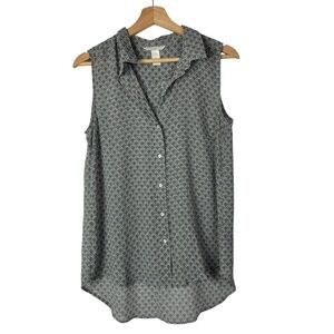 H&M Blue & Green Geometric Printed Button Down Sleeveless Top 6